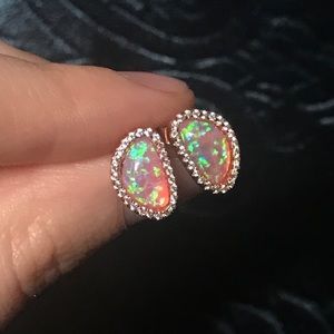Pink opal Cabochon halo earrings